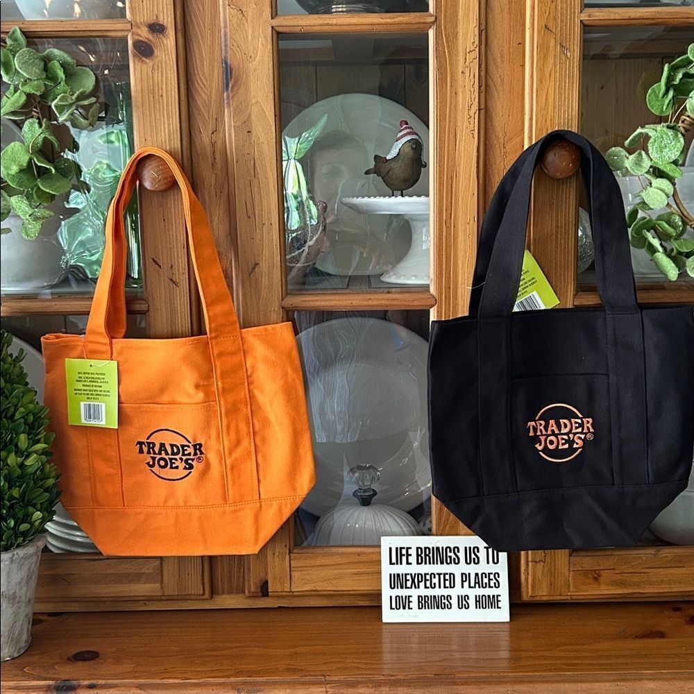 Exclusive limited edition, Trader Joe's Black and Orange Mini Canvas Tote Bags.